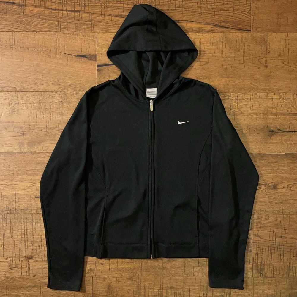 Nike Hoodie Womens Medium Black Athleisure Crop Zip Up Dri Fit Running
